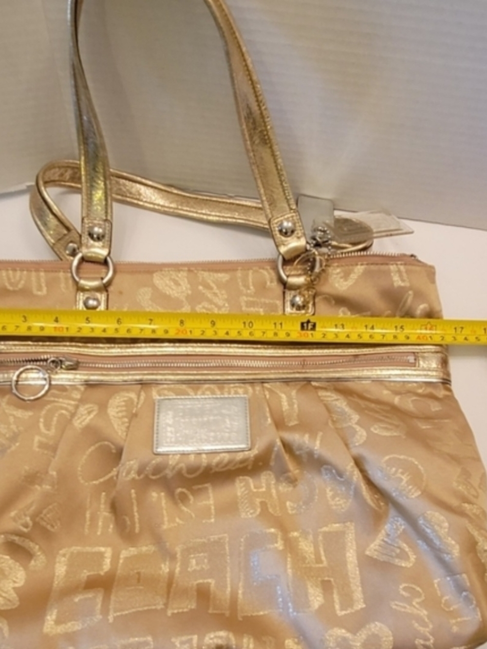 Coach POPPY Story Patch Glam Gold Tote - Picture 10 of 15